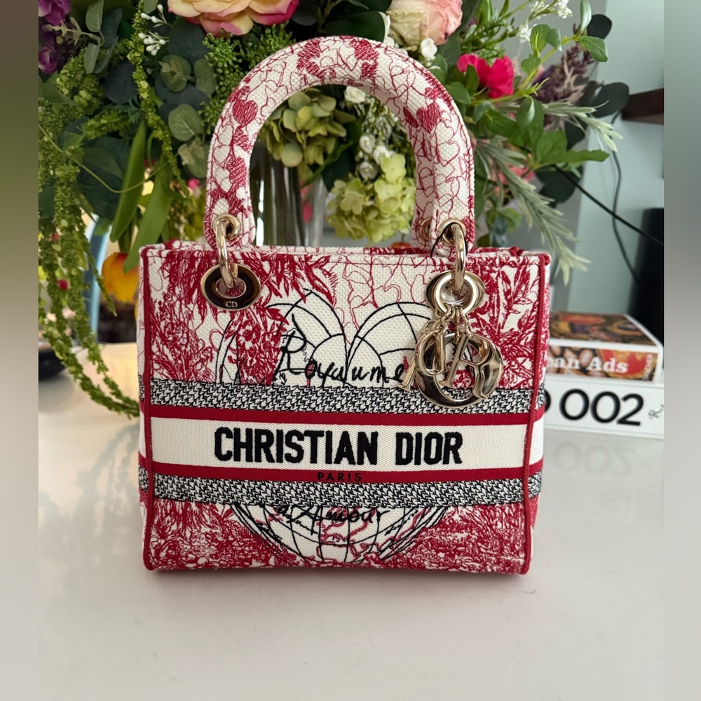 CHRISTIAN DIOR Cloth Embroidered M Dioramour D-Royaume Lady D-Lite ~ LIKE NEW - Picture 2 of 15